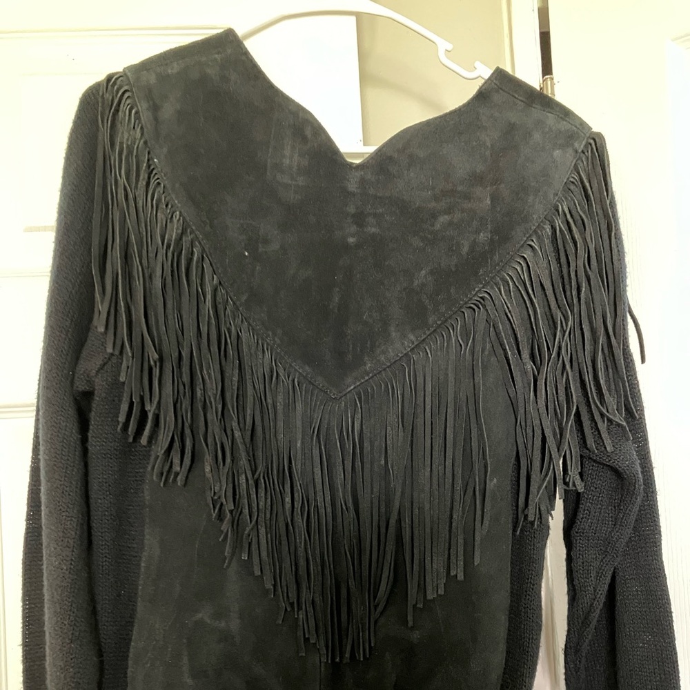 Vintage Black Fringe V-Neck Sweater